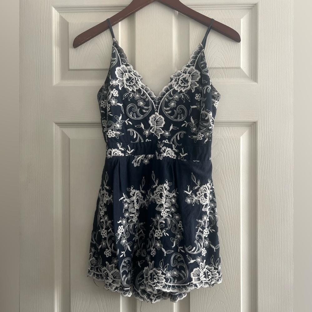 Love Culture Navy and White Floral Romper